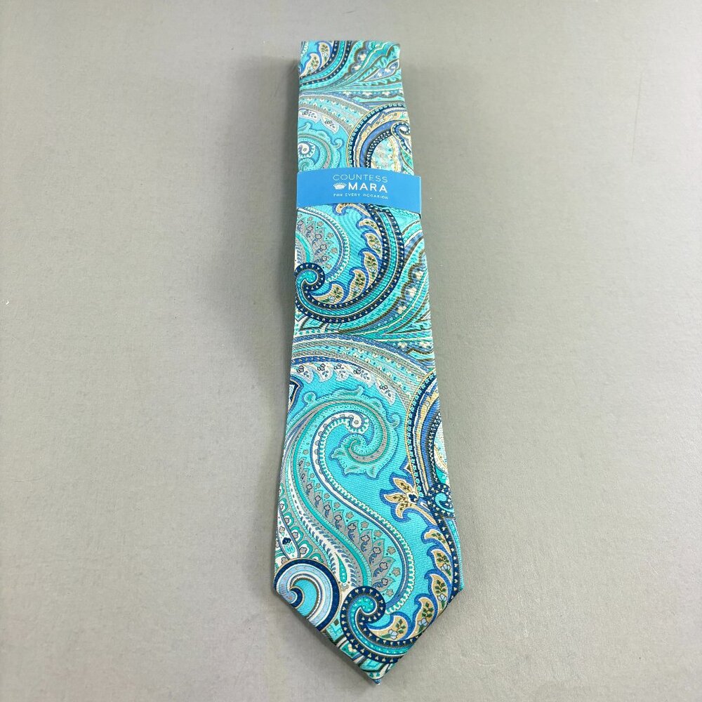 Countess Mara Light Blue / White Paisley Men's Tie 3 1/2' x 60" NWT